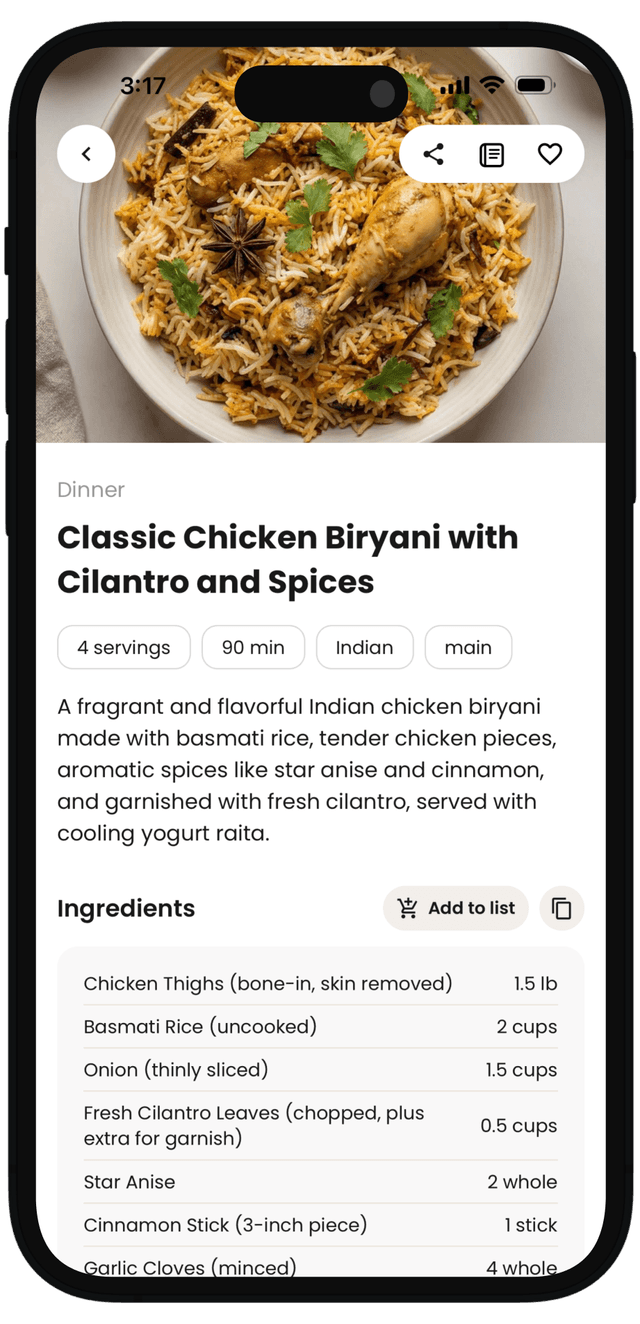 Photo-to-recipe secondary