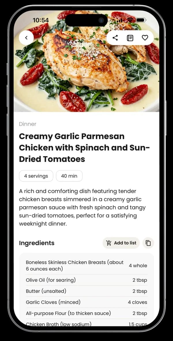 TasteBot generated recipe screen