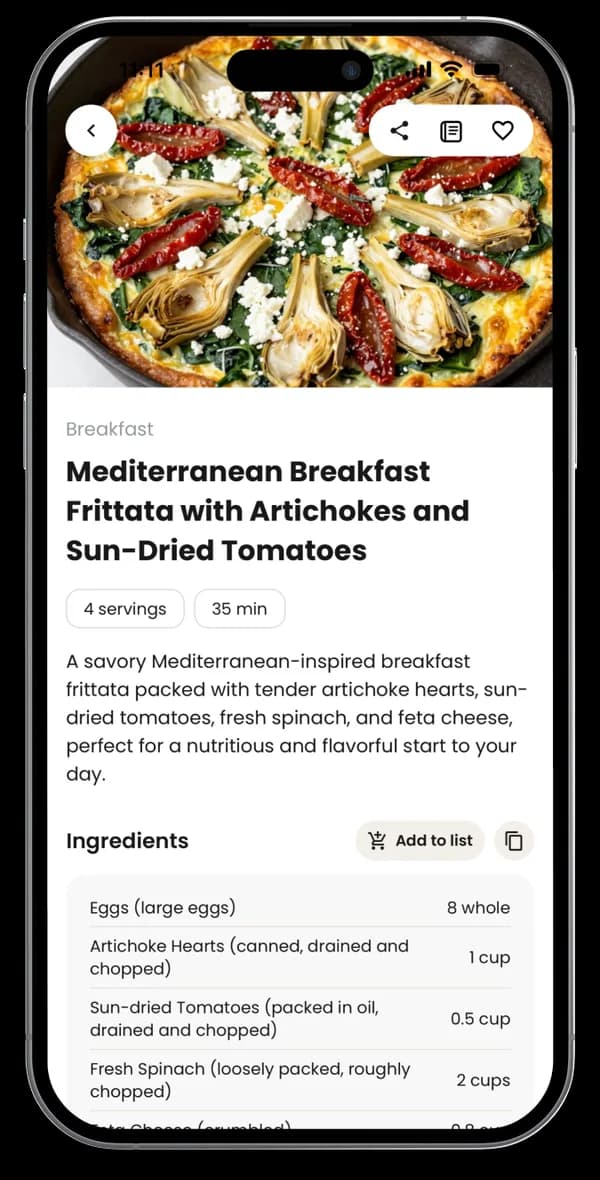 AI Recipe Generator for Personalized Meals supporting screenshot